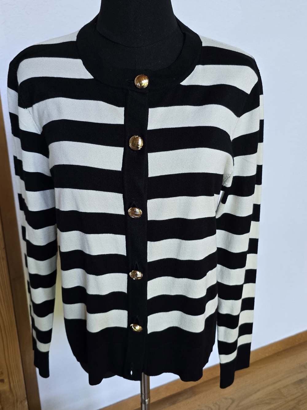 Cable & Gauge Black and White Striped Button Cardigan